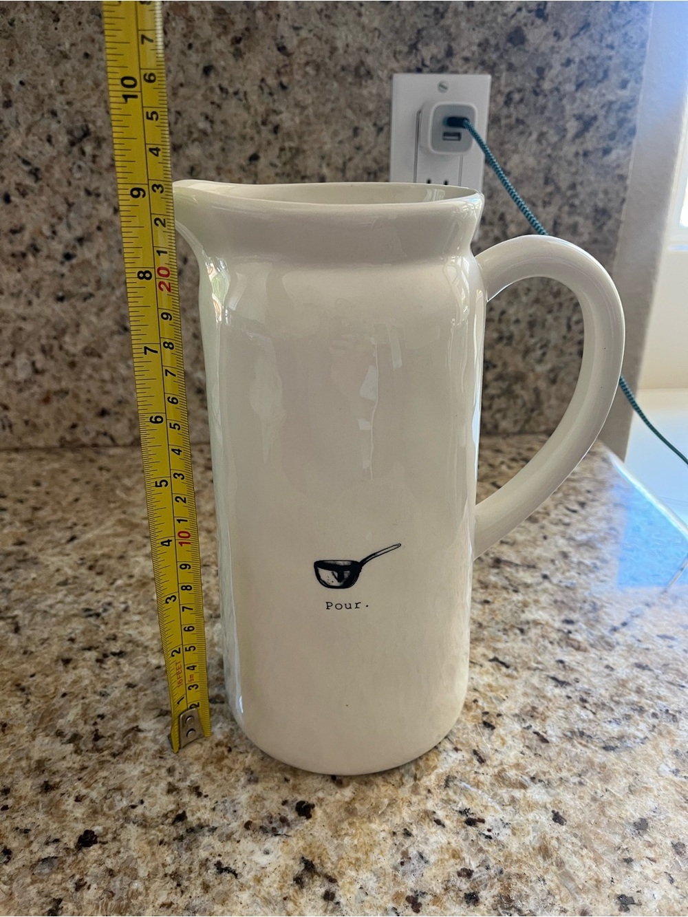 Rae Dunn White Ceramic 'Pour.' Pitcher with Black Graphic Farmhouse